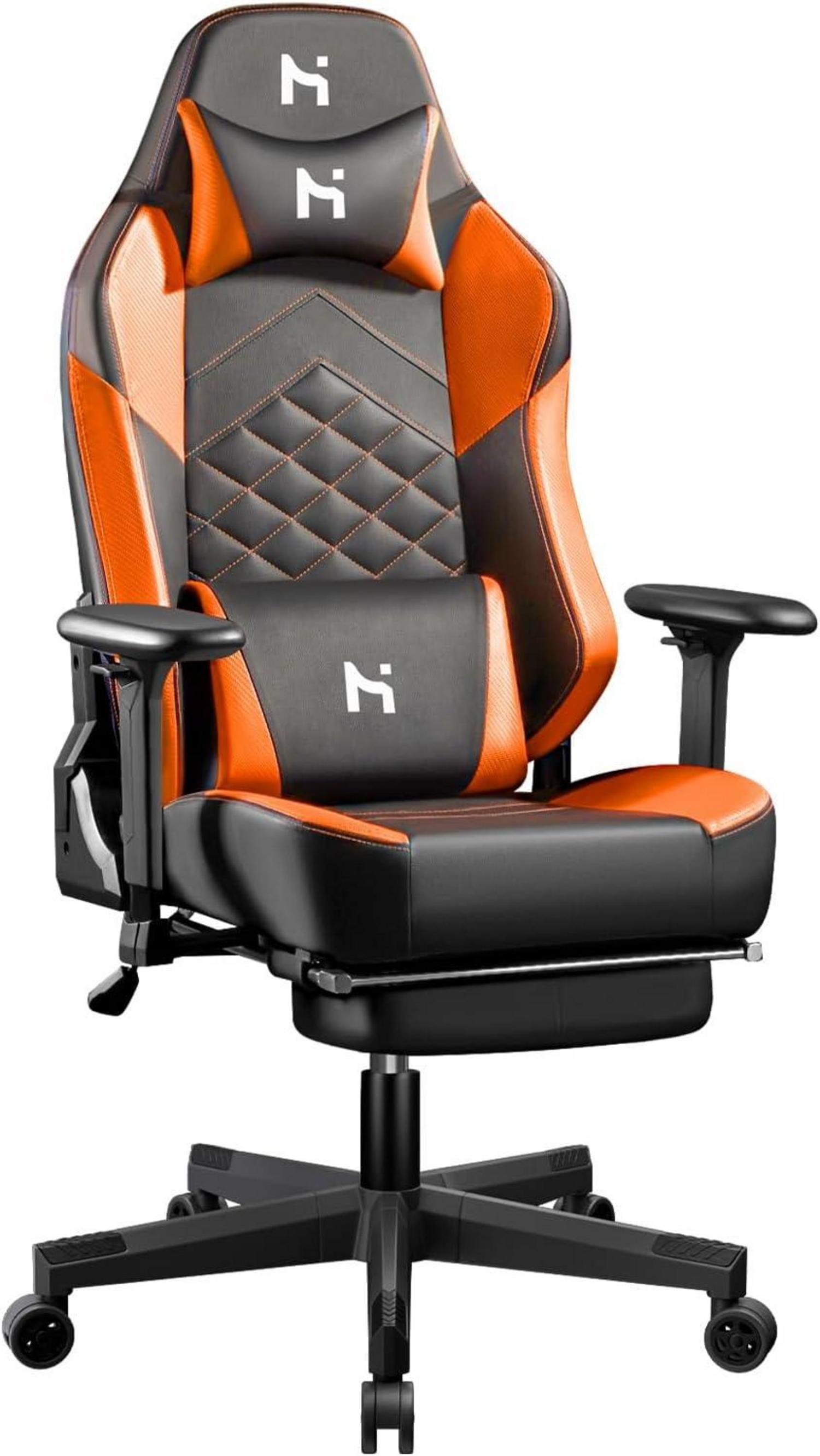 Hochwertiger Gaming Stuhl ergonomisch Orange Schwarz mit einstellbarer