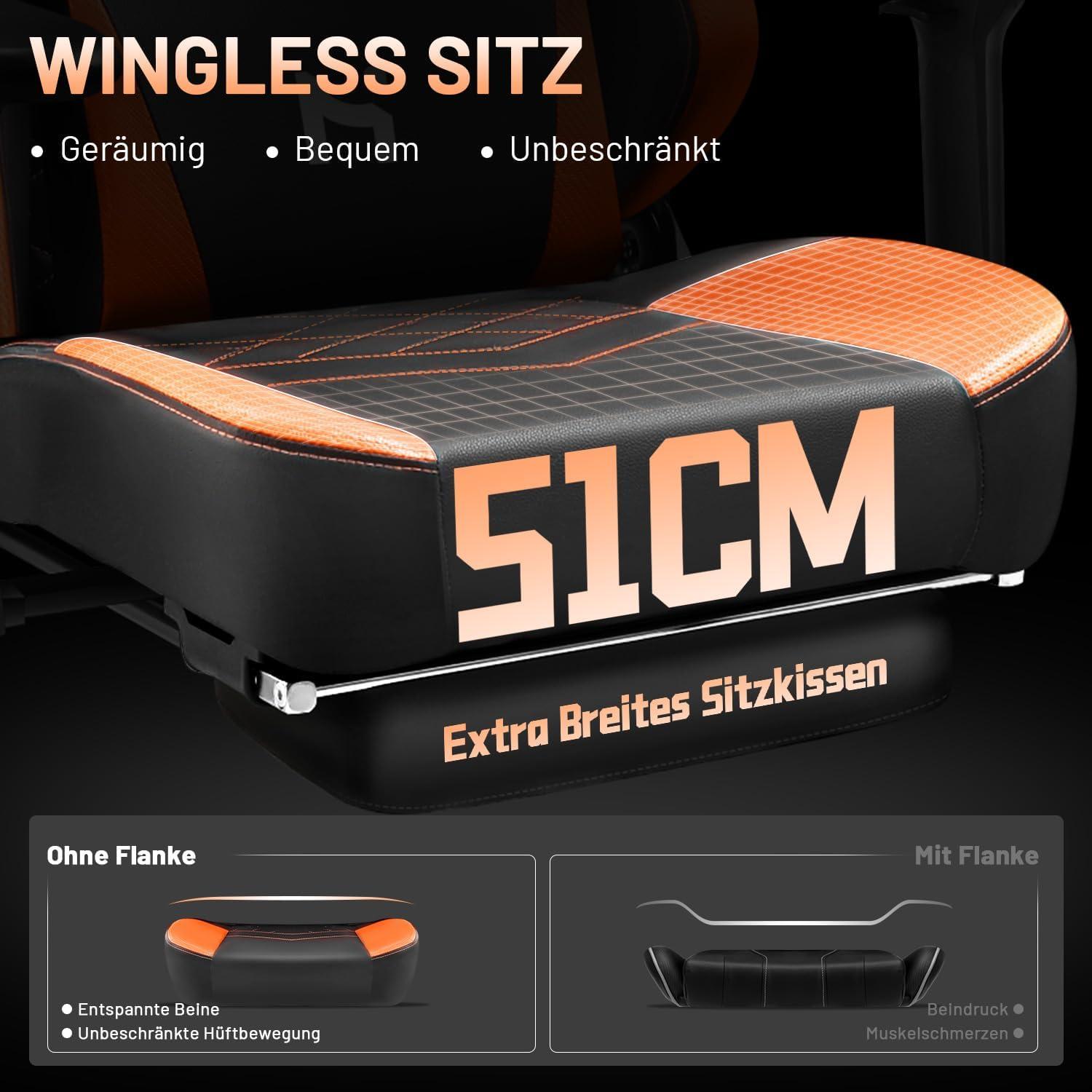 Ergonomischer Gaming Stuhl mit verstellbarer Rückenlehne und