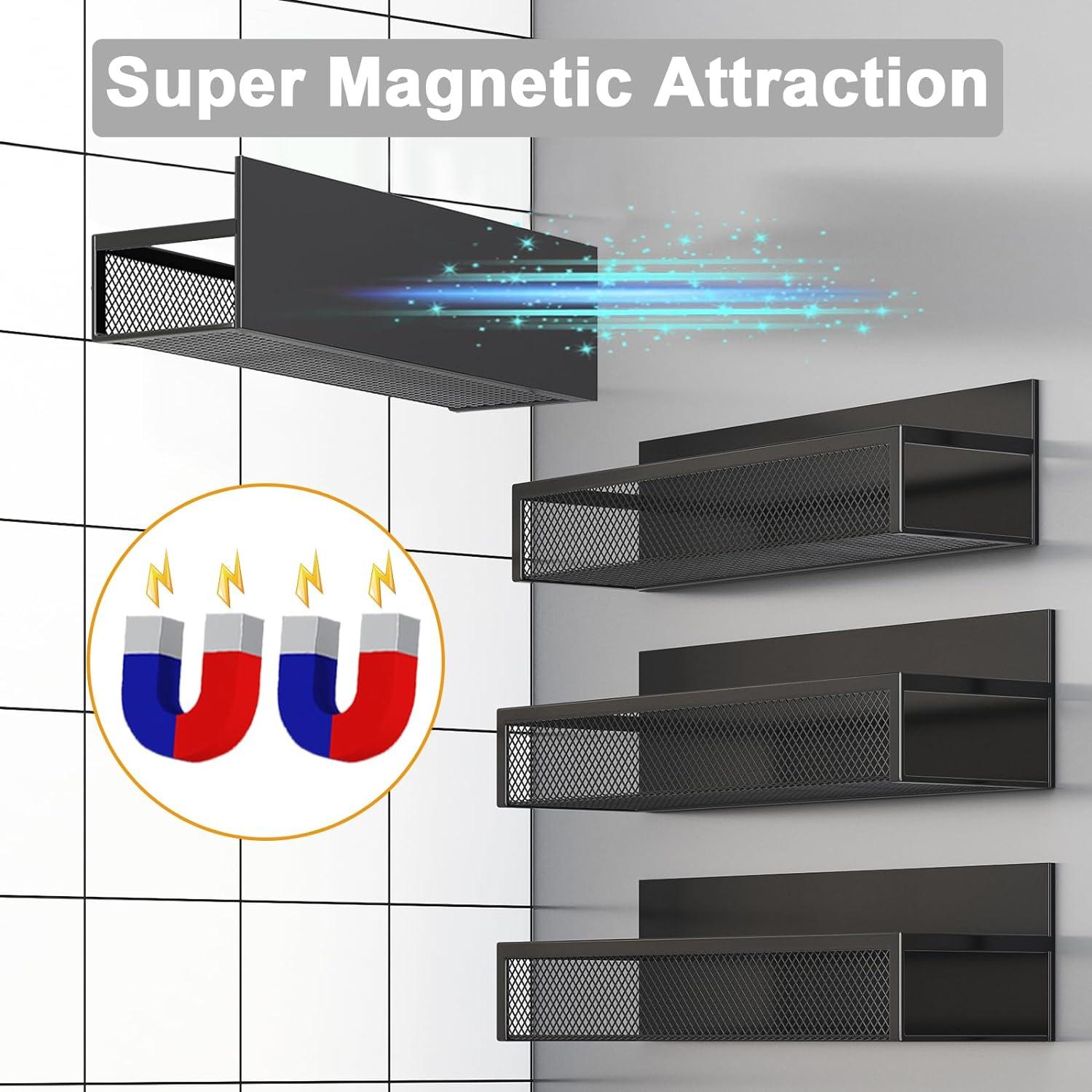 Magnetisches Gewürzregal für Kühlschrank, 4er Pack Magnetregal mit 8 beweglichen Haken
