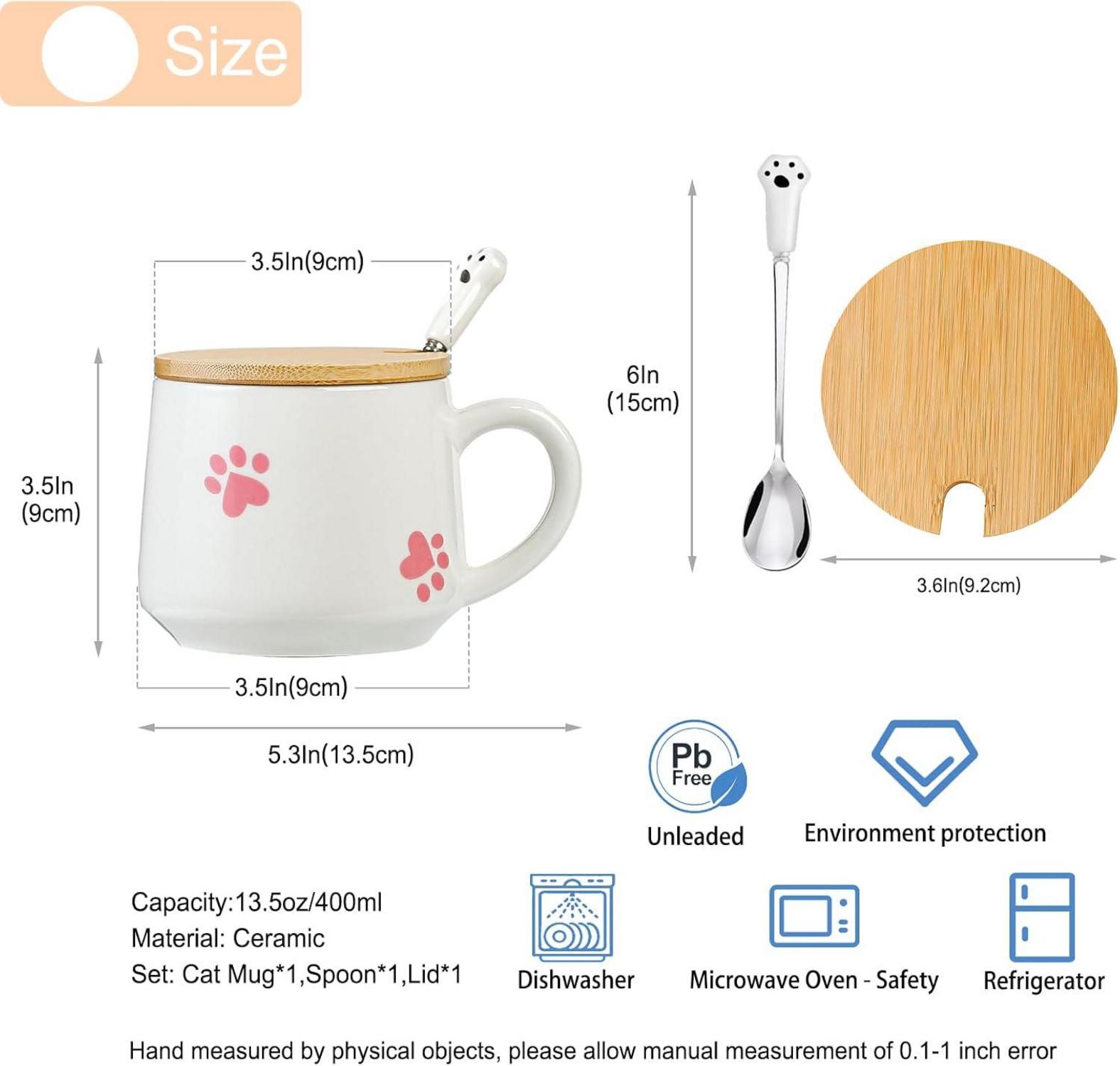 Süße Katze Keramik Kaffeetasse mit Deckel und Löffel