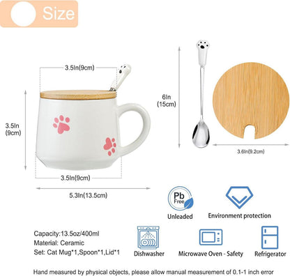 Süße Katze Keramik Kaffeetasse mit Deckel und Löffel