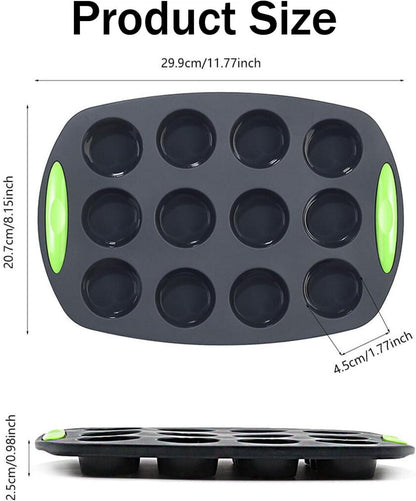 Silikon Mini Muffins Backform für 12 Muffins Antihaft Muffinform BPA frei Tragegriff Dunkelgrau