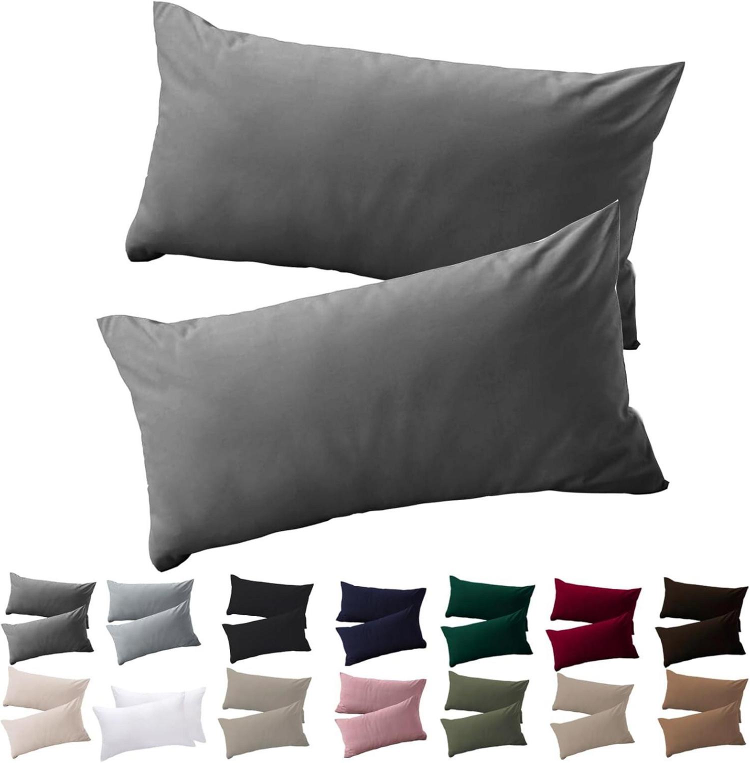Kissenbezug Set 30x50 Anthrazit Mikrofaser Reißverschluss hypoallergen