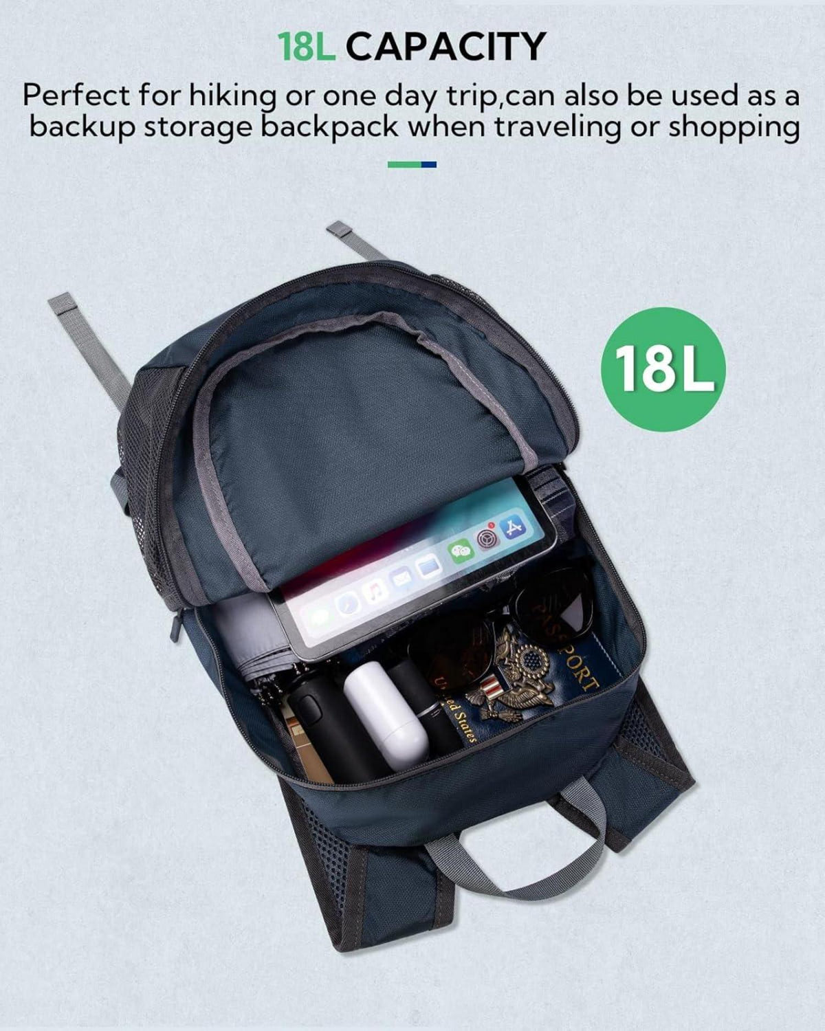 Ultraleichter Faltbarer Wanderrucksack 18L für Sport Outdoor