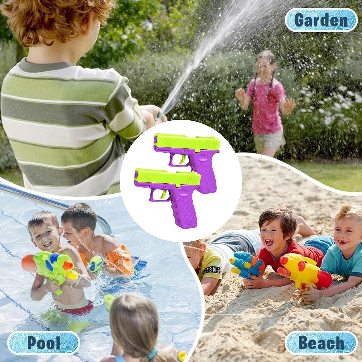 2er Set Mini Wasserpistolen für Kinder, große Reichweite, grün/lila