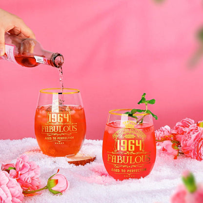 Weinglas Set 60. Geburtstag Frauen Gin-Glas-Geschenk-Set