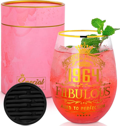 Geschenk-Set Weingläser 60. Geburtstag Frauen Golddruck Gin-Glas