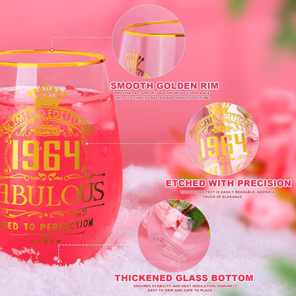 Geschenk-Set Weingläser 60. Geburtstag Frauen Golddruck Gin-Glas