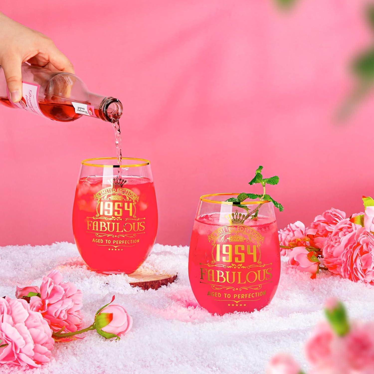 Gin-Glas Geschenk-Set 70. Geburtstag Frauen 1954, Weingläser Golddruck