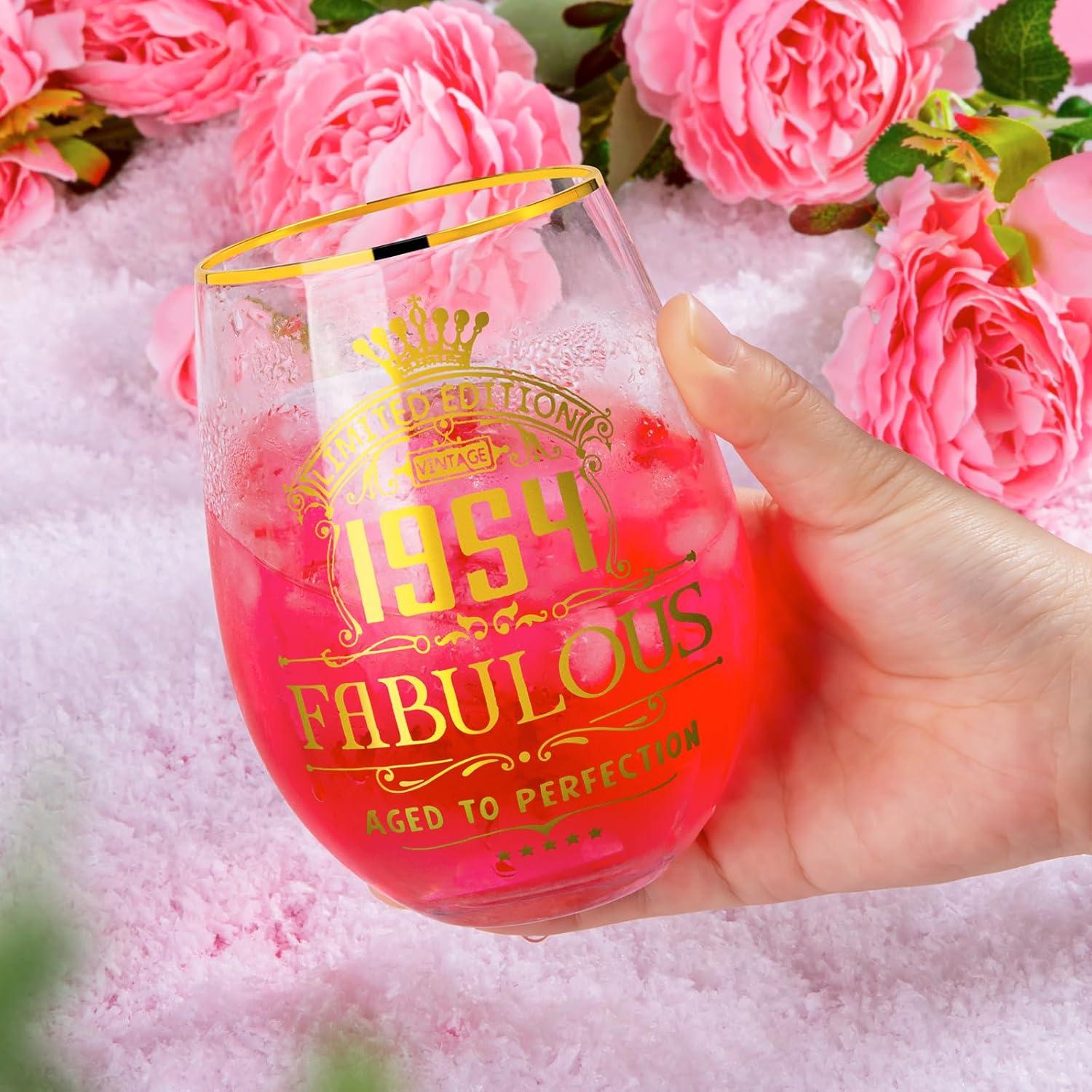 Personalisiertes Gin-Glas-Set für 70. Geburtstag, 530 ml - Rosa-Geschenk-box
