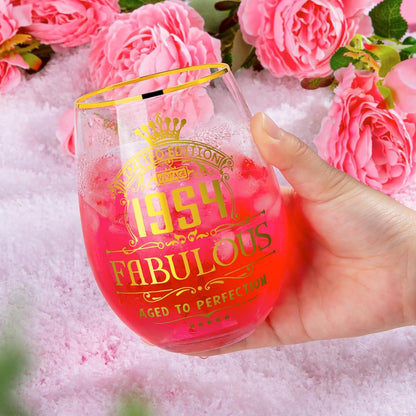 Personalisiertes Gin-Glas-Set für 70. Geburtstag, 530 ml - Rosa-Geschenk-box
