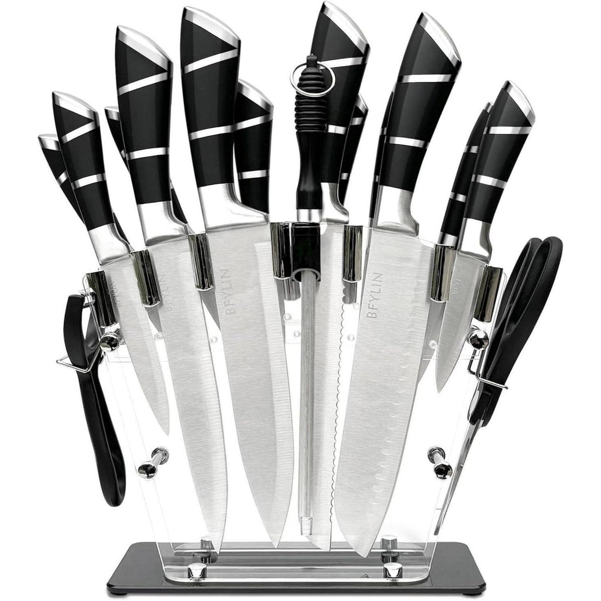 16-teiliges Küchenmesser-Set mit Messerblock – Edelstahl & Acryl