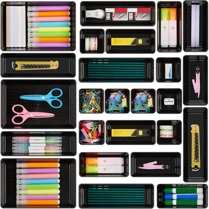 Schubladen-Organizer 25tlg. Kunststoff Schwarz stapelbar