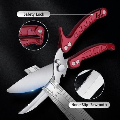 Geflügelschere Schwerlast Küchenschere Rot Rostfrei Flaschenöffner