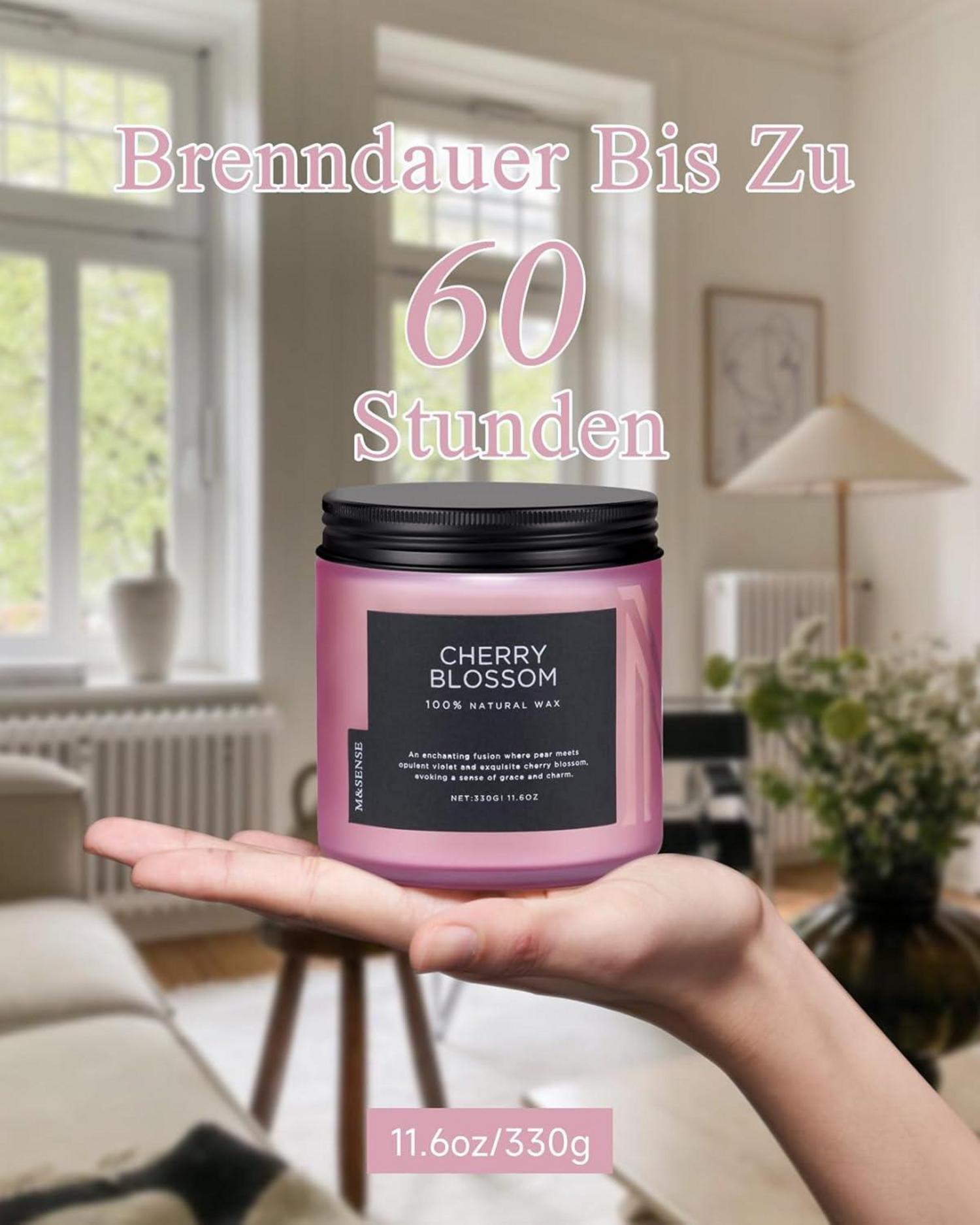 M&SENSE Kirschblüte Duftkerze 330g Natürlich Aromatherapie Entspannung Geschenk