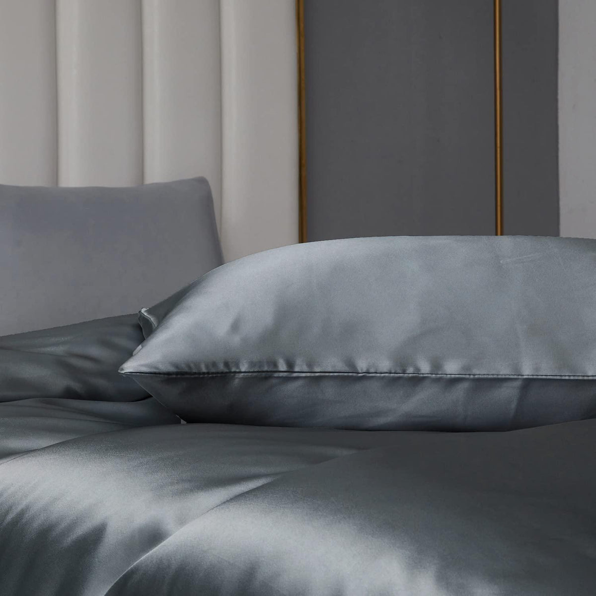 Satin Bettwäsche-Set 135x200 Grau Dunkelgrau 4-teilig