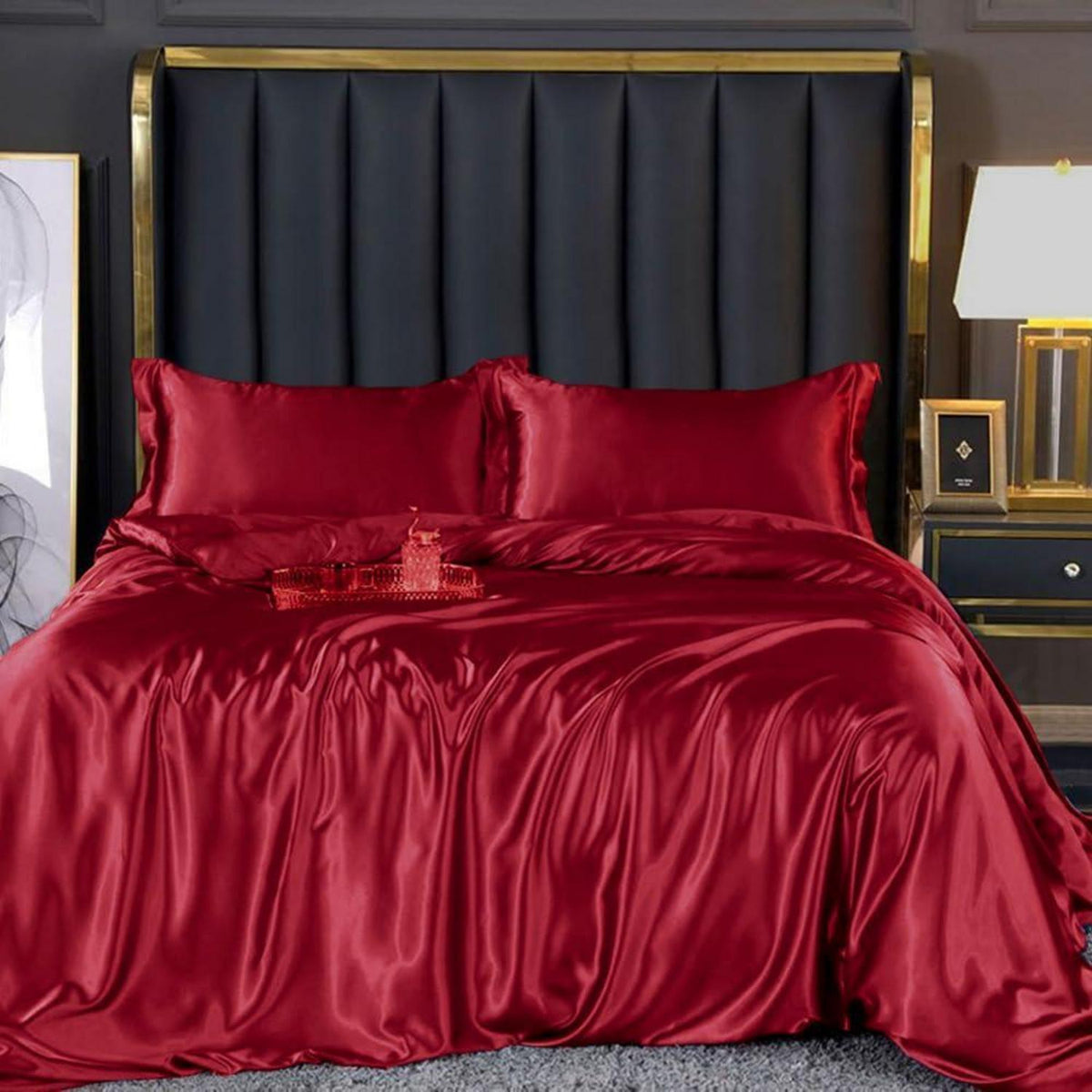 Bettwäsche-Set 135x200 cm, 4-teilig, Rot/Weinrot, Satin Glanz