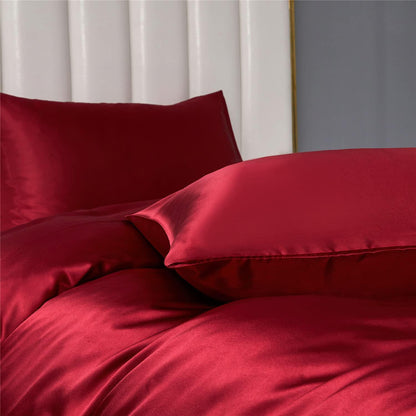 Bettwäsche-Set 135x200 cm, 4-teilig, Rot/Weinrot, Satin Glanz