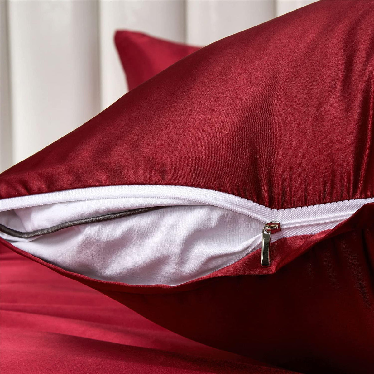Bettwäsche-Set 135x200 cm, 4-teilig, Rot/Weinrot, Satin Glanz