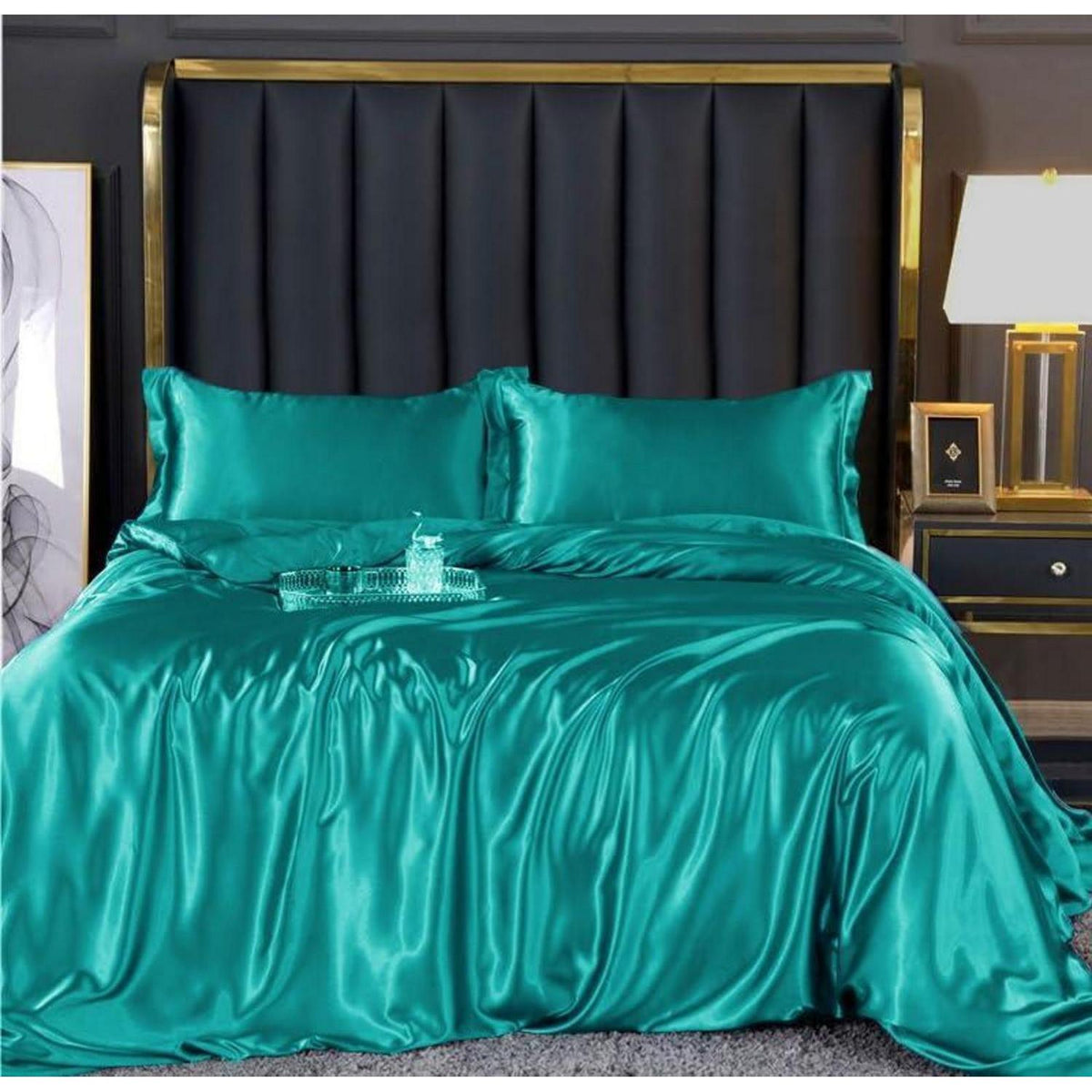 Satin Bettwäsche Set 135x200 Türkis 4-teilig Glänzend