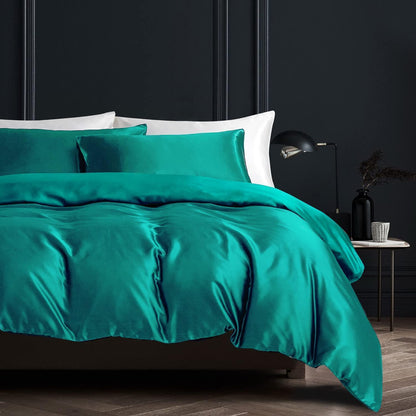 Satin Bettwäsche Set 135x200 Türkis 4-teilig Glänzend