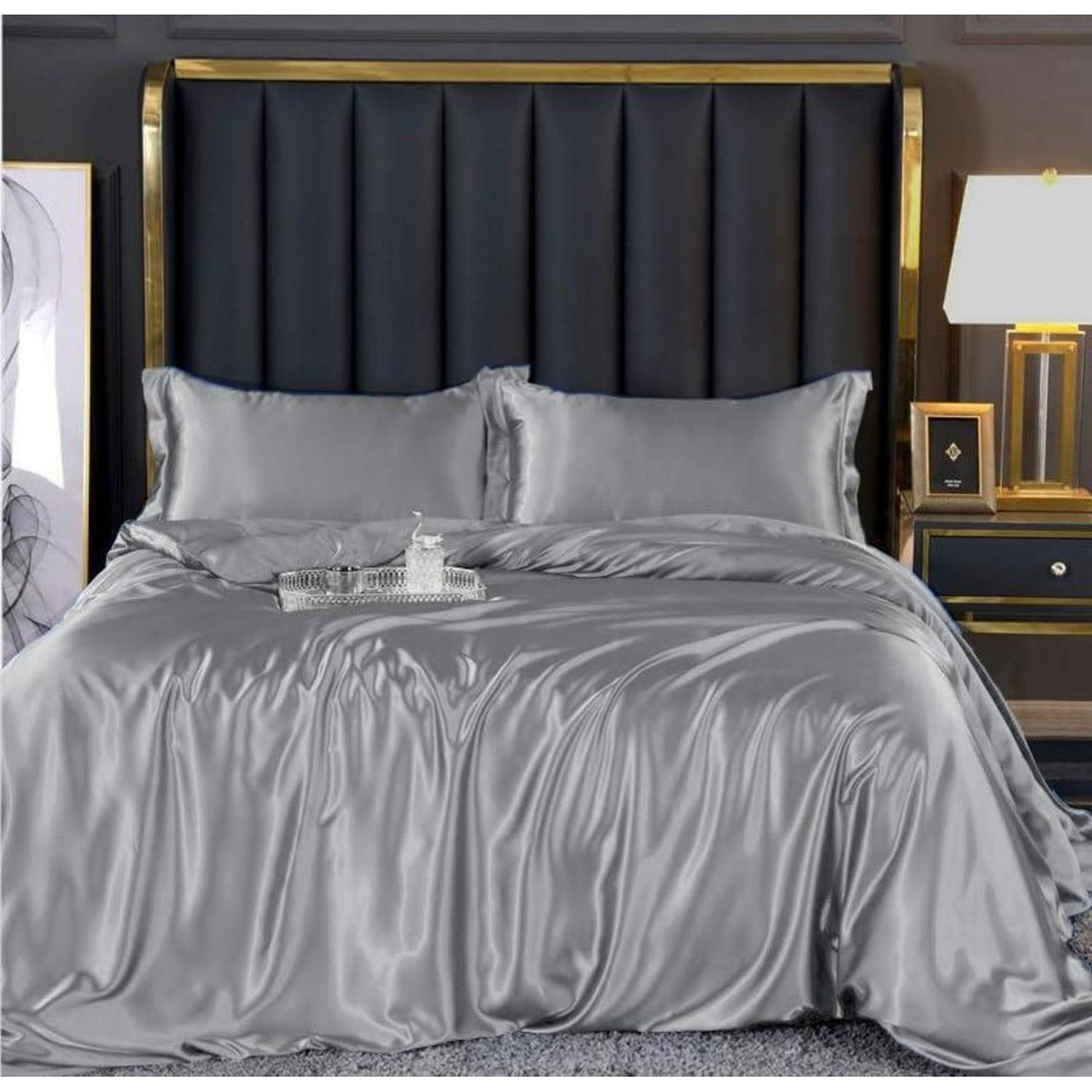 Bettwäsche-Set 135x200 cm Grau, 4-teilig, Glanzsatin