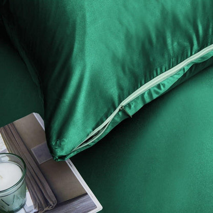 Satin Bettwäsche Set 135x200 Dunkelgrün 4-teilig Luxus