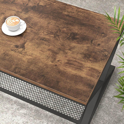 Rustikaler Couchtisch mit Netzablage 2 Etagen Holz Metall 119,4 cm