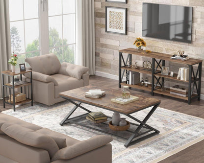 Rustikaler Holz Metall Couchtisch mit 2 Etagen für Zuhause 119,4cm