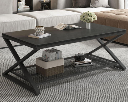 Moderne Schwarze Eiche Couchtisch 2 Etagen Beton Ablage
