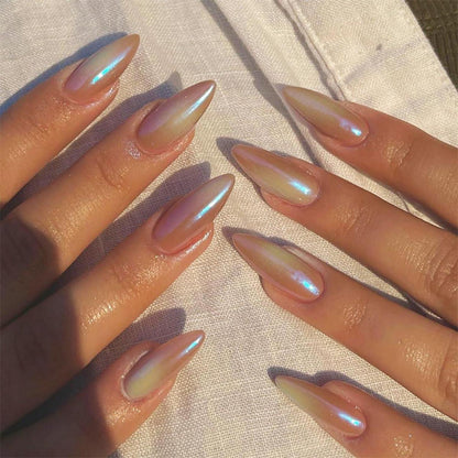 24er Set Rosa Chrome Mandel Nägel für Frauen