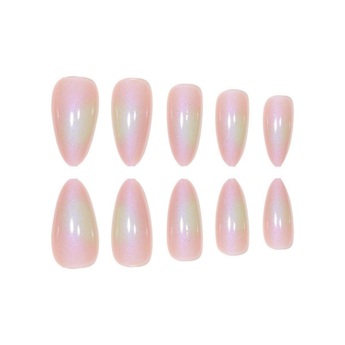 24 Stück Pink Mandel Nägel Zum Aufkleben Kurz Oval Glossy