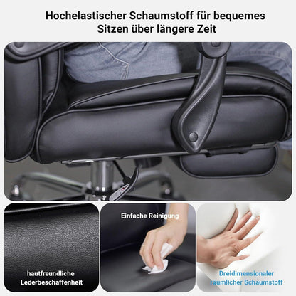Ergonomischer Chefsessel 200kg, Bürostuhl mit breiter Sitzfläche & Fußstütze