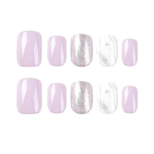 24 Stück Eckige Rose Glitzer Nägel Kurz Künstliche