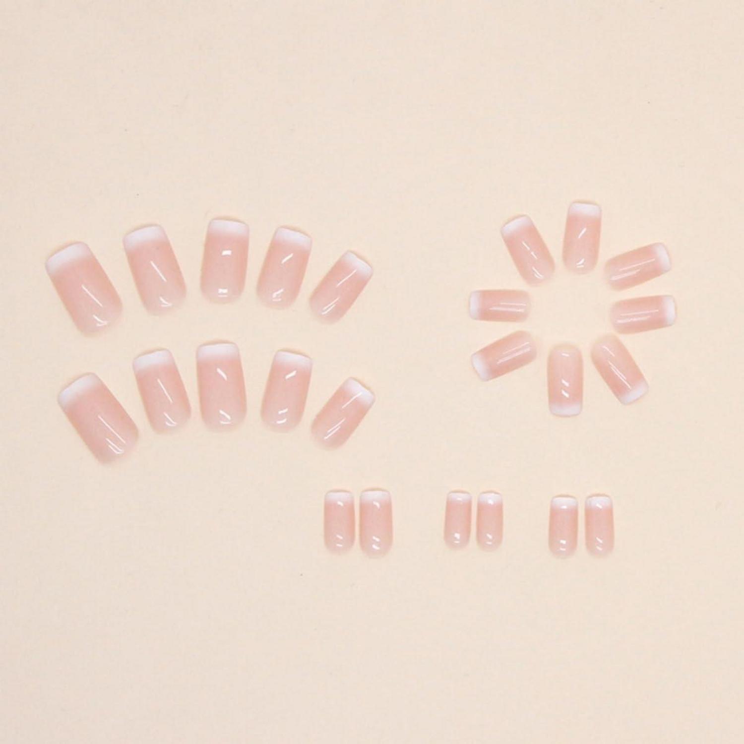 24 Stück Gradient Eckig Nude Press on Nägel - Weiß Glossy