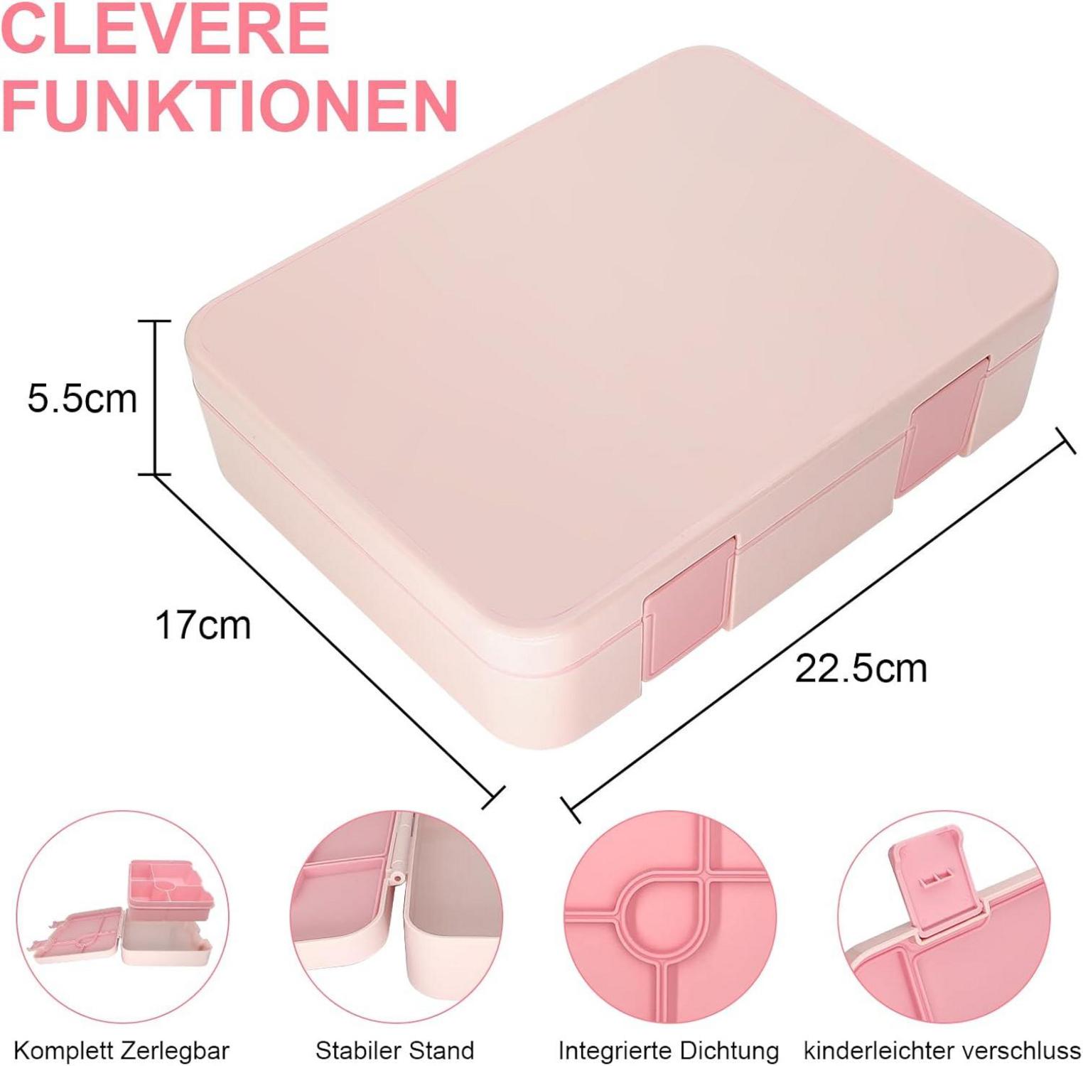 Brotdose mit Fächern 1300ml Auslaufsicher Bento-Box Lunchbox Kinder