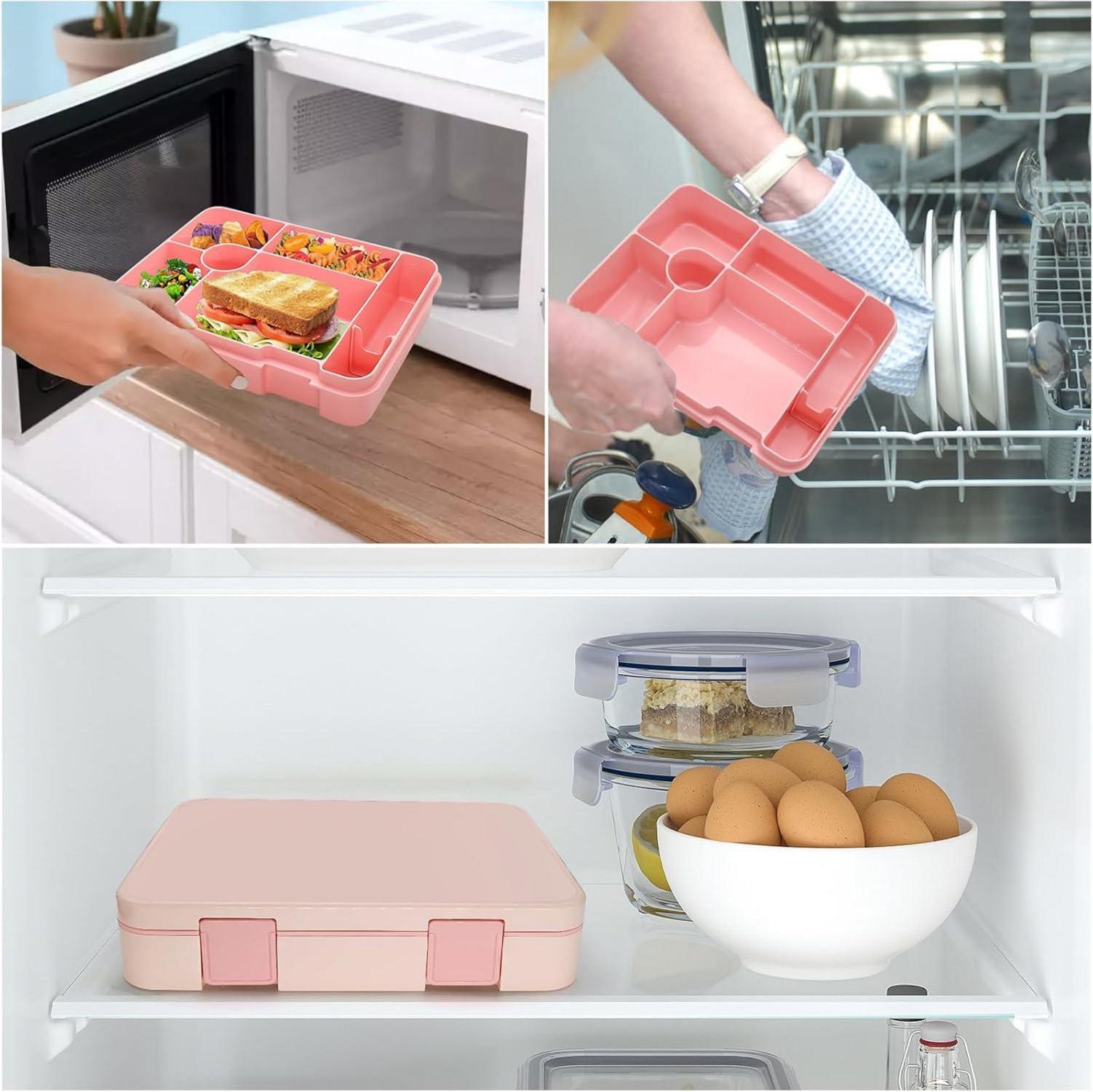 Brotbox 1300ml Auslaufsichere Lunchbox mit 5 Fächern für Kinder Rosa