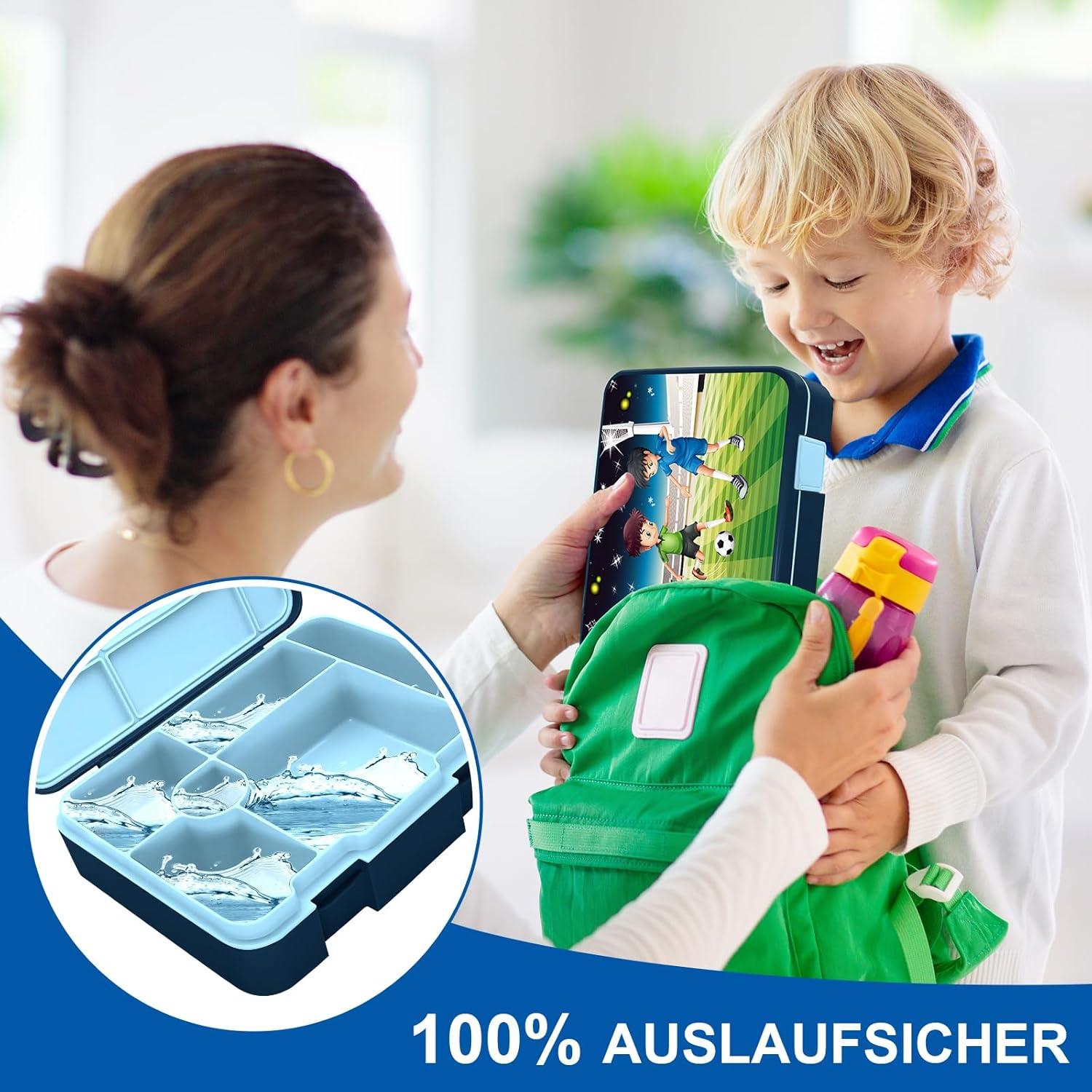 XJIANFU Brotdose mit Fächern 1300ml Auslaufsicher Bento-Box Mädchen Jungen Mikrowelle spülmaschinenfest Blau