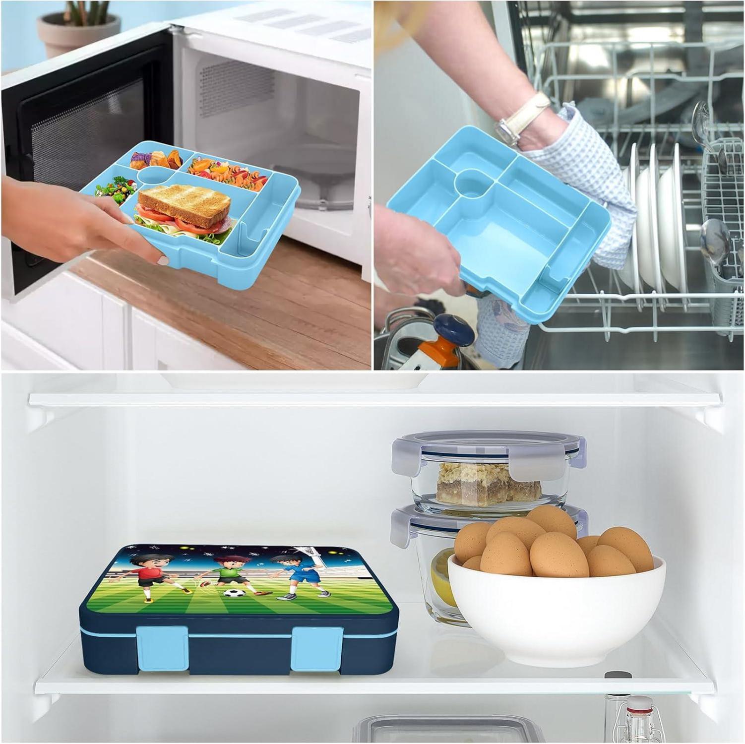 Brotdose 1300ml Auslaufsicher Bento-Box Kinder Lunchbox 5 Fächer Blau