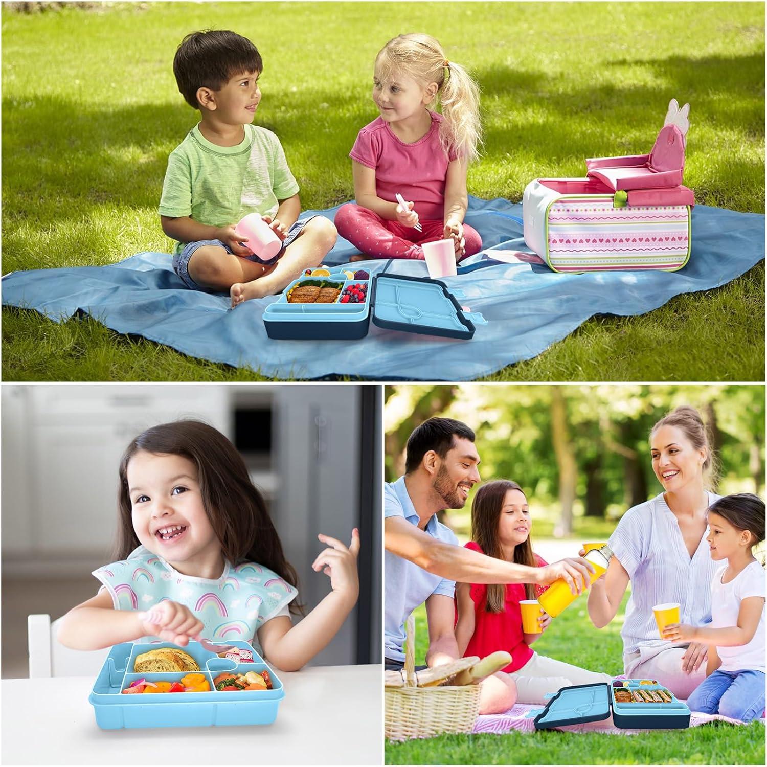 Brotdose 1300ml Auslaufsicher Bento-Box Kinder Lunchbox 5 Fächer Blau