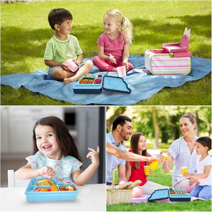 Brotdose 1300ml Auslaufsicher Bento-Box Kinder Lunchbox 5 Fächer Blau