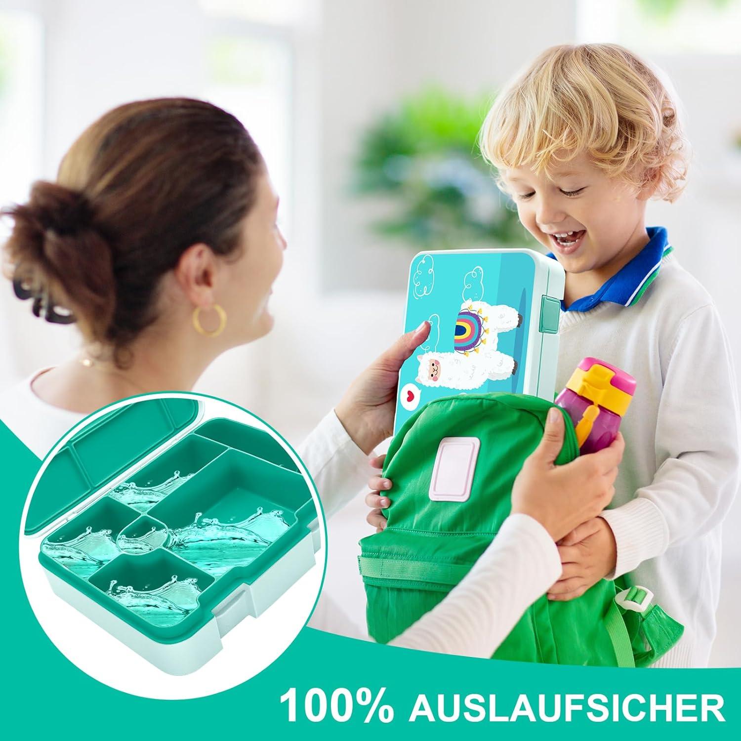 1300ml Auslaufsichere Bento Box mit 5 Fächern Grün Bento-Box für Kinder