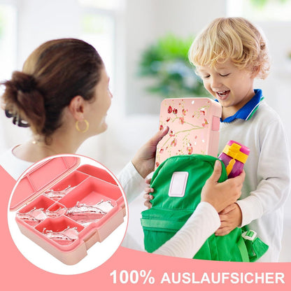 Auslaufsichere Brotdose mit 5 Fächern, Bento-Box für Kinder 1300ml, Rosa
