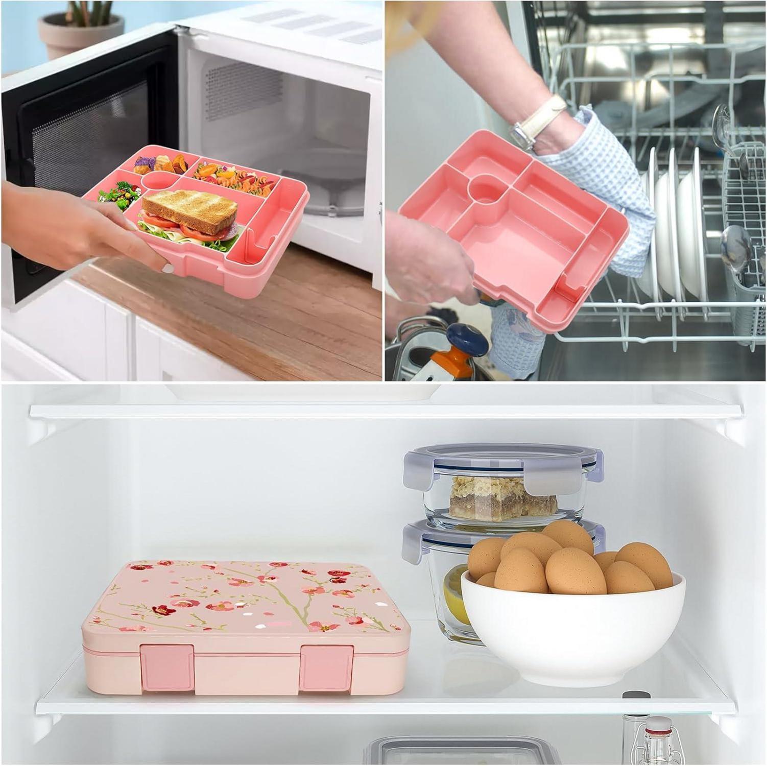 Brotdose Lunchbox Bento-Box Auslaufsicher Kinder 5 Fächer 1300ml Rosa