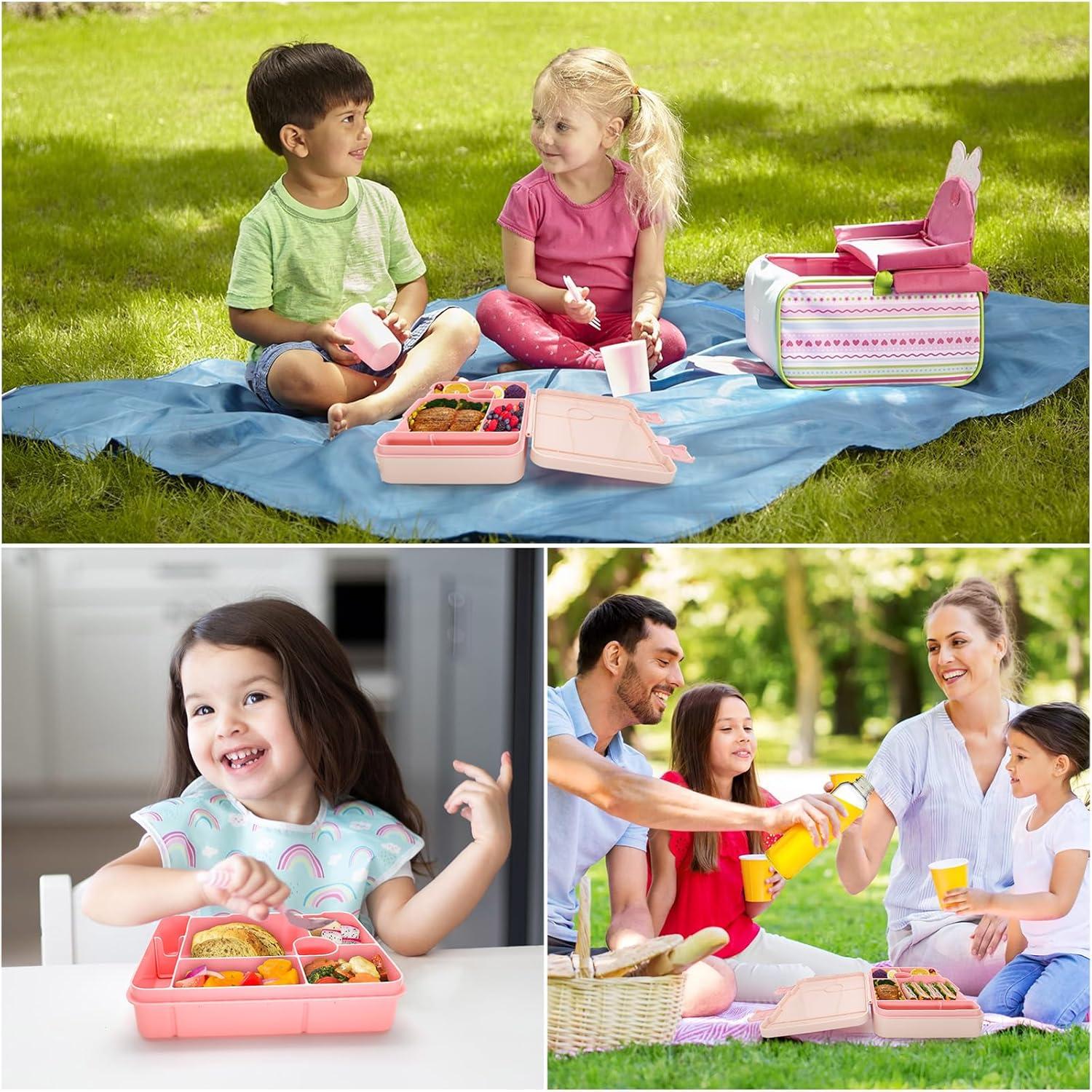 Brotdose Lunchbox Bento-Box Auslaufsicher Kinder 5 Fächer 1300ml Rosa