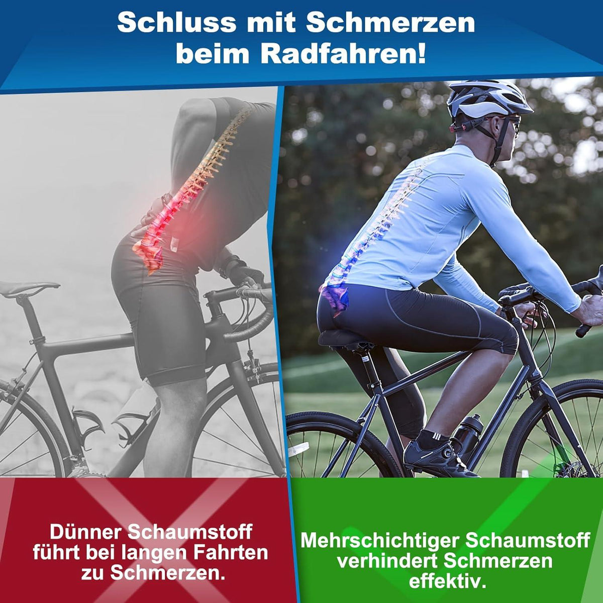 Toptrek Fahrradsattel Memory-Schaum Bequem Damen Herren MTB