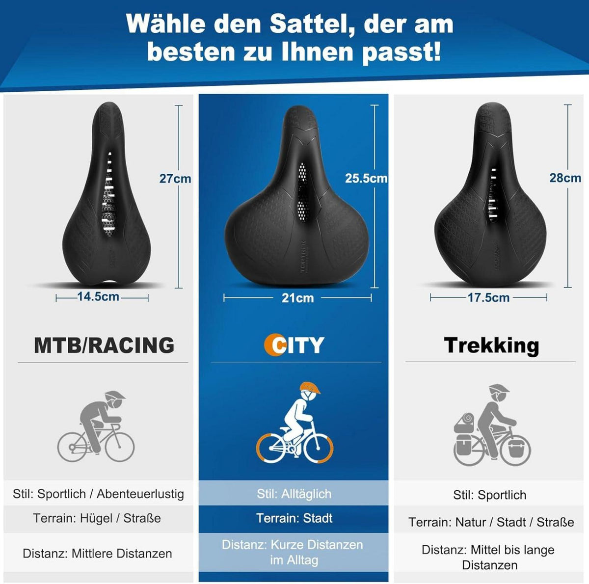 Fahrradsattel Herren Damen Memory-Schaum ergonomisch MTB Gravel Ebike