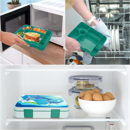 Bento-Box Brotdose Kinder Lunchbox 1300ml Auslaufsicher 5 Fächer Grün