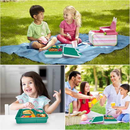 Bento-Box Brotdose Kinder Lunchbox 1300ml Auslaufsicher 5 Fächer Grün