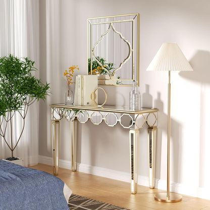 Hochwertiger Goldener Konsolentisch 120 cm Moderne Luxus Spiegelglas Design